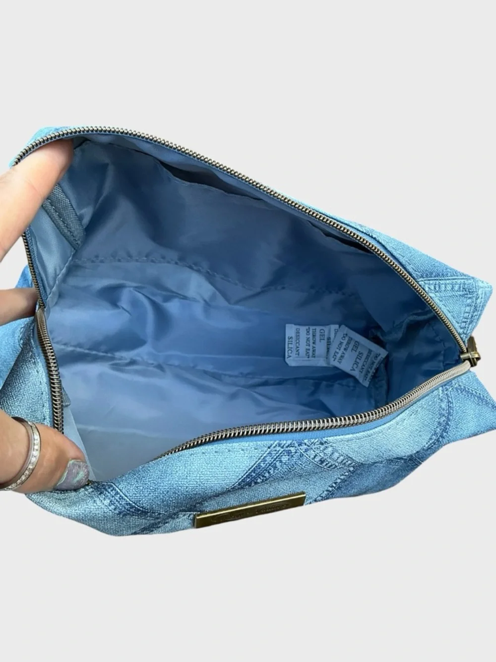 Revive Vintage Faux Denim Patchwork Cosmetic Bag Y2K Travel NWT